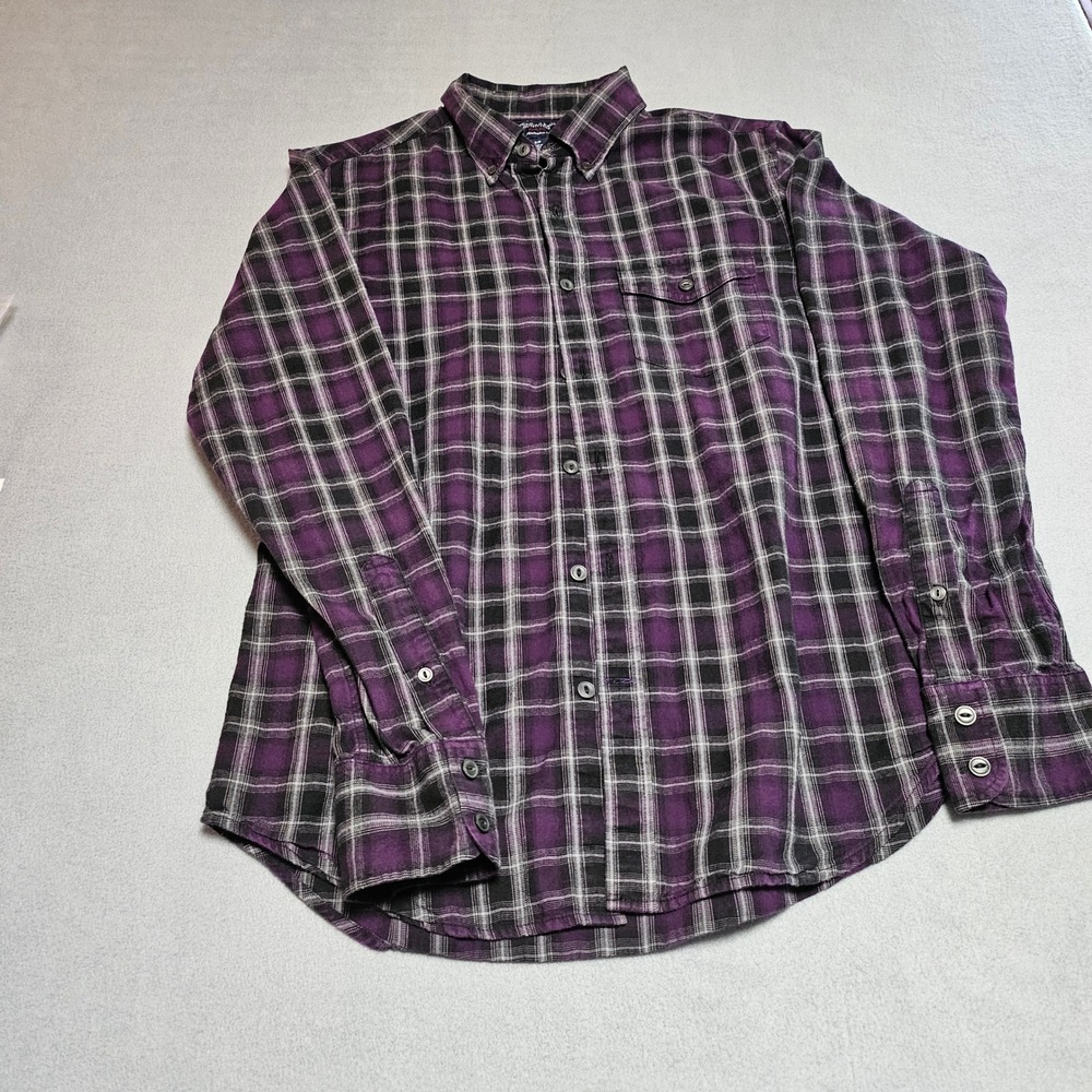 American Eagle Slim Fit Plaid Button Down Shirt Mens Small Purple Black 8754